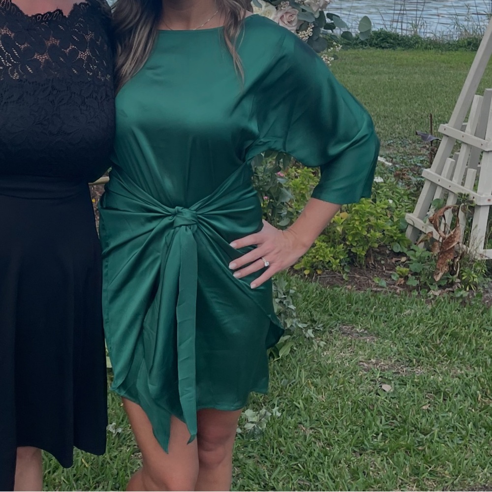 Green satin wrap dress size M. Baltic Born